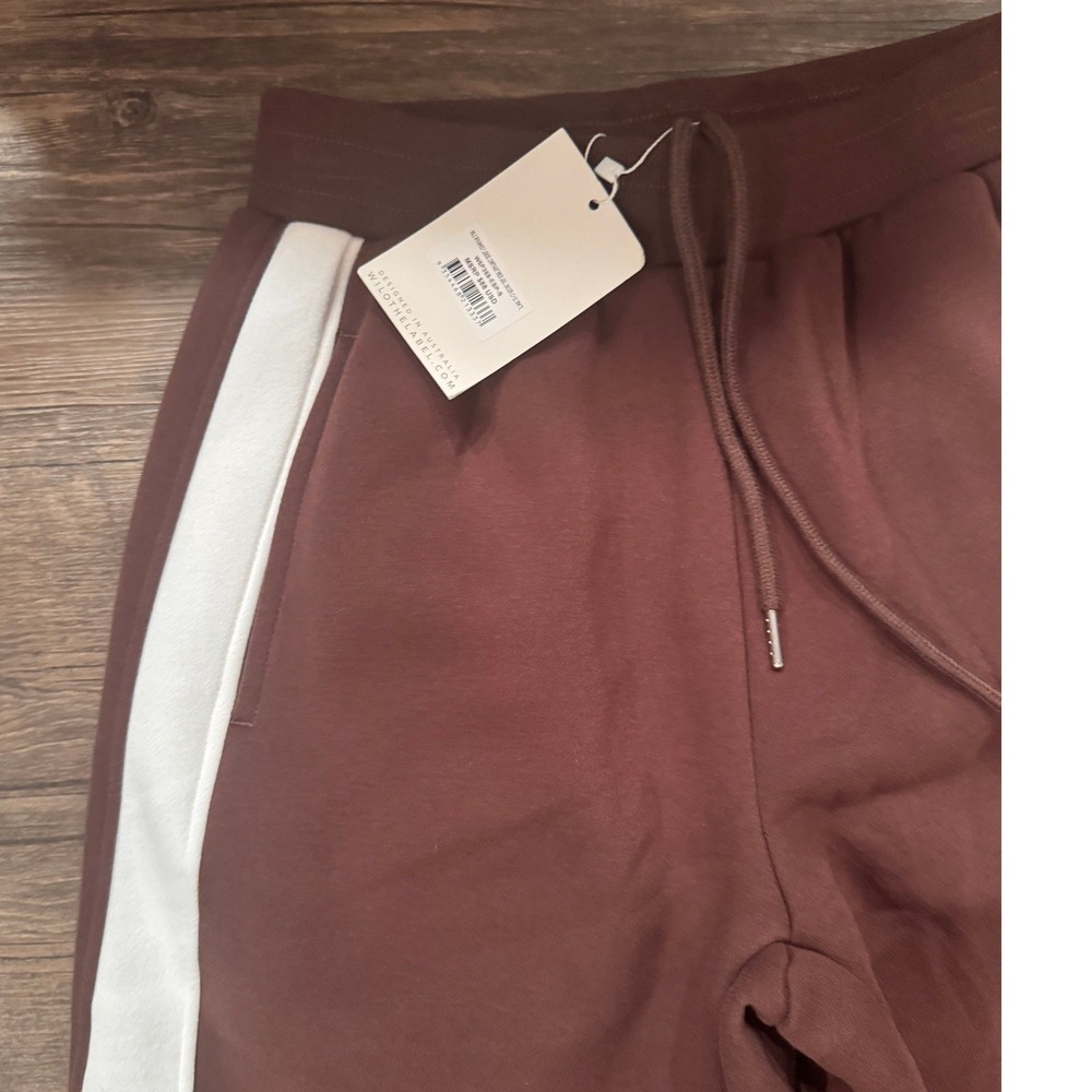 Wilo The Label Espresso Brown Wide Leg Side Stripe Sweatpants Small NWT - Picture 6 of 11